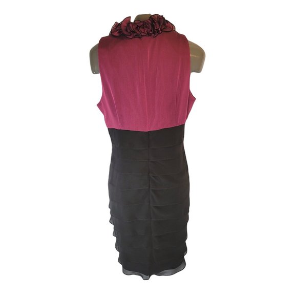 S.L. Fashions Women's Black & Purple Sleeveless Ruffle V Neck Midi Dress Size 12 - Picture 2 of 5